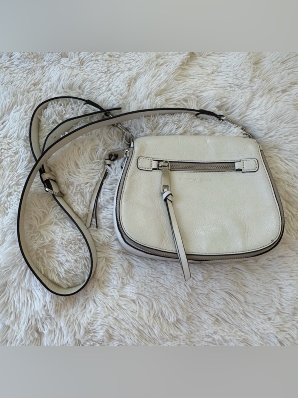 Marc Jacobs Recruit Nomad Cream Leather Saddle Crossbody Bag Designer Handbag